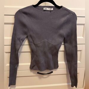 ZARA NWT Women's Long Sleeve Corset Style Ribbed Top - Gray